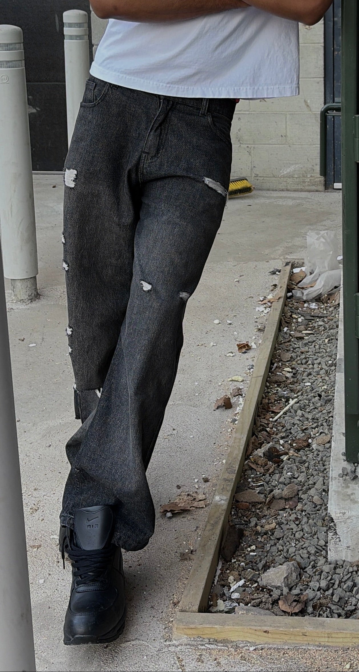 Black "Thrashed" Skater Denim