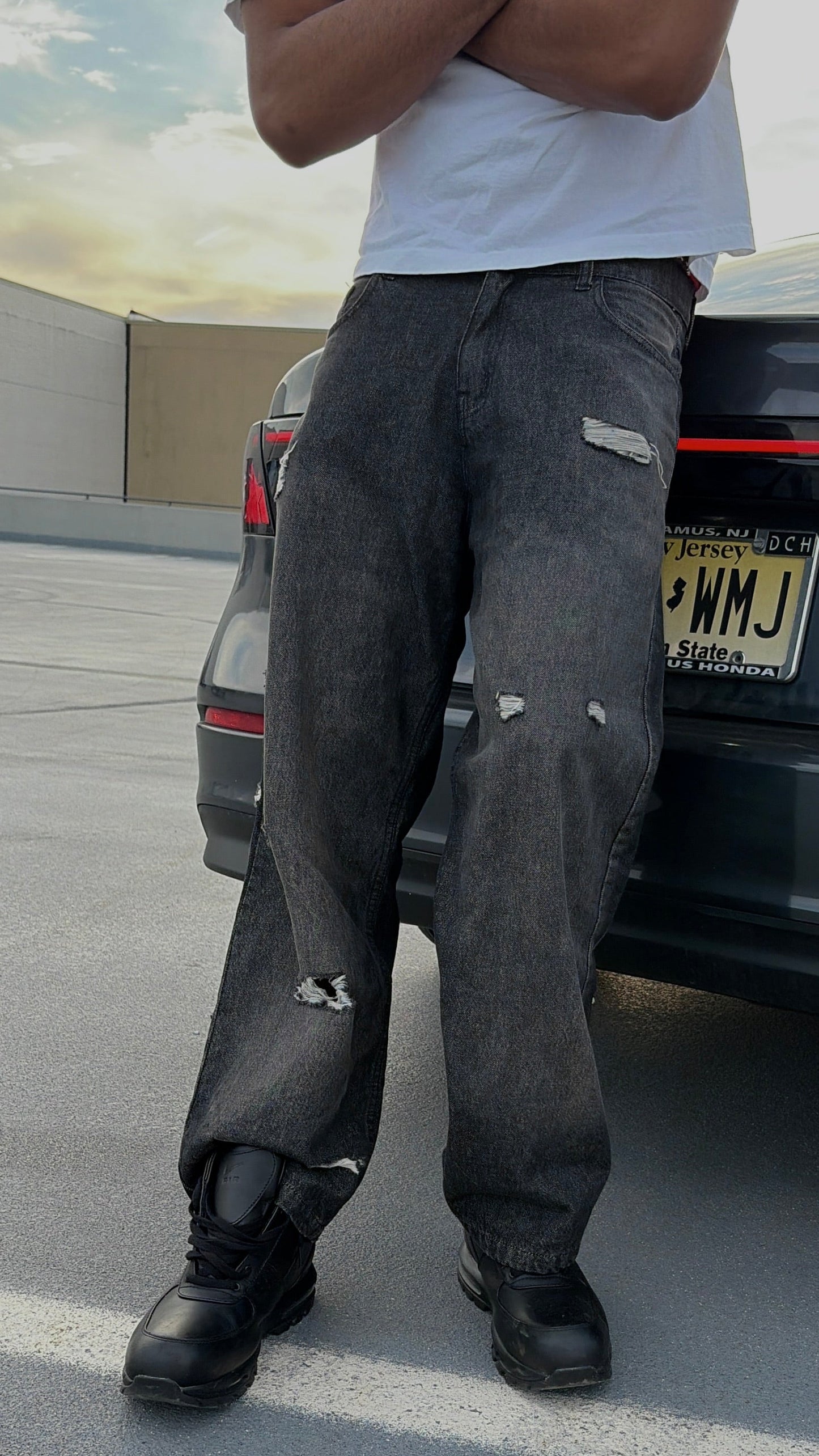 Black "Thrashed" Skater Denim